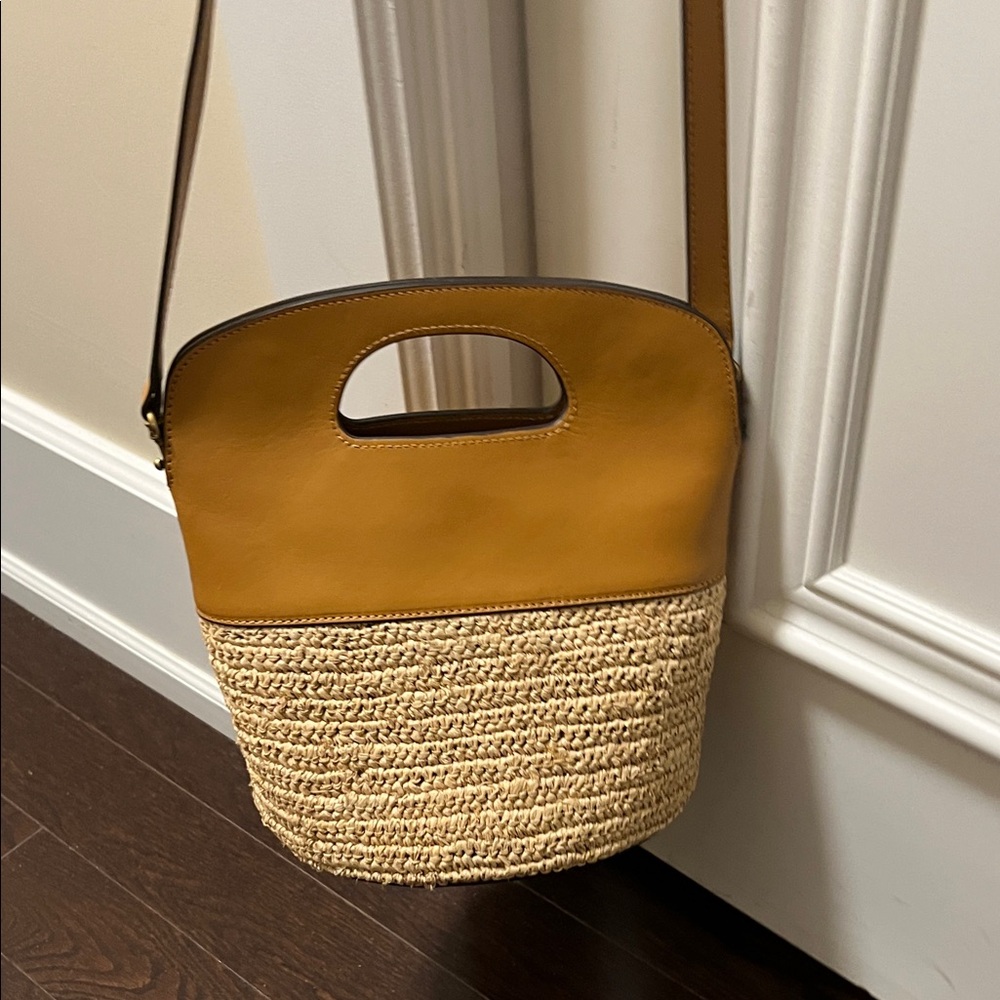 Banana Tan Leather and Rattan  Bag